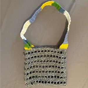 BRAND NEW Elegant Gray Crochet Shoulder tote Bag with Colorful Strap